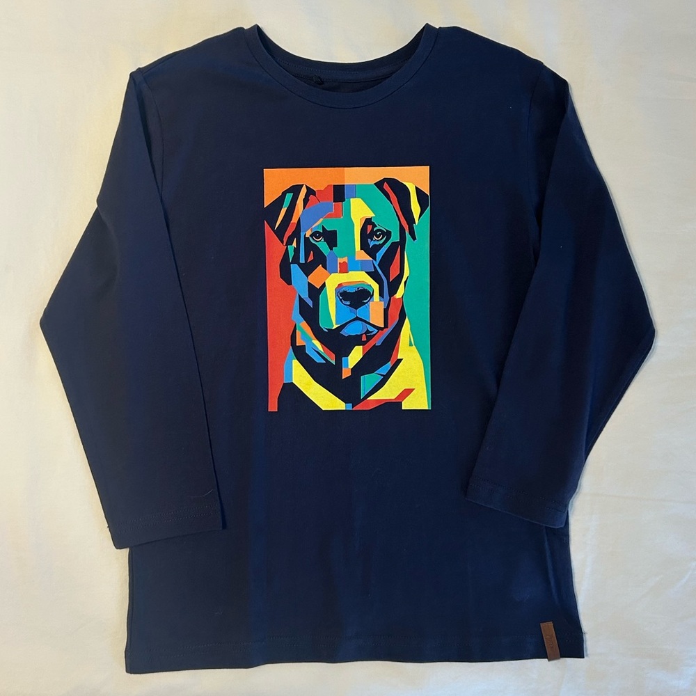 Deux Par Deux Long Sleeve Tee Shirt Graphic Dog Navy Blue Boys’ Size 8 NWOT